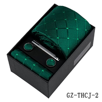 Európai stílusú üzleti nyakkendő, zsebkendő, mandzsettagombok, 4 darabos ajándékkészlet, egyszínű kockás, kézzel kötött hosszú nyakkendő, Sencsouban kapható.