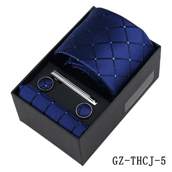 Európai stílusú üzleti nyakkendő, zsebkendő, mandzsettagombok, 4 darabos ajándékkészlet, egyszínű kockás, kézzel kötött hosszú nyakkendő, Sencsouban kapható.