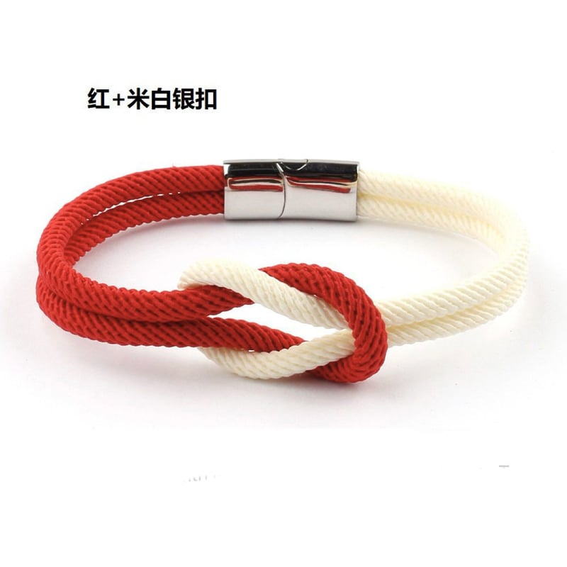 Milánói fonott karkötő piros kötéllel, unisex fazon pároknak, szerelmes csomós karkötő, divatos karkötő.