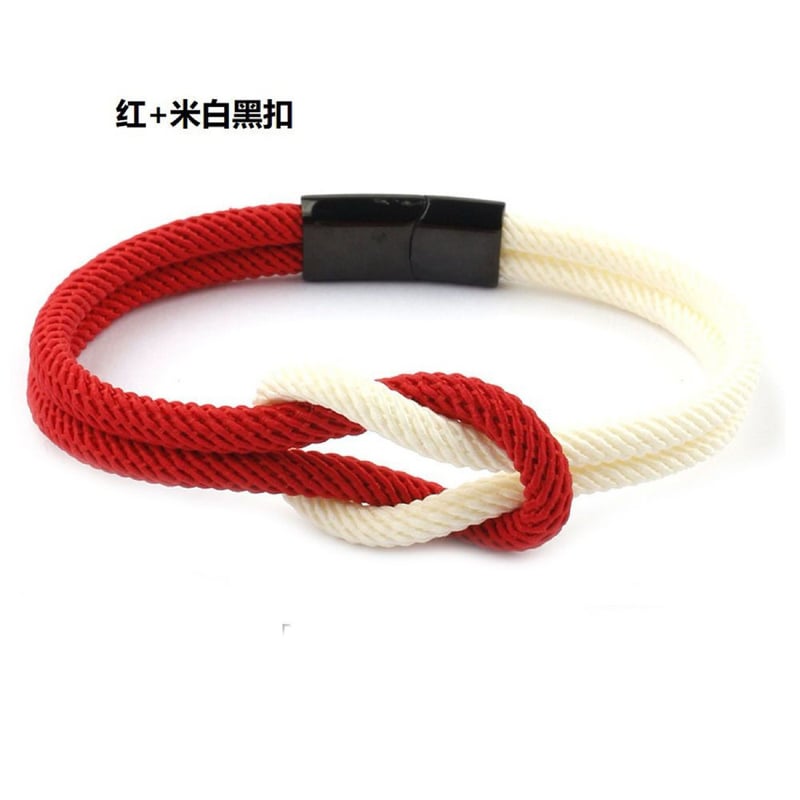 Milánói fonott karkötő piros kötéllel, unisex fazon pároknak, szerelmes csomós karkötő, divatos karkötő.