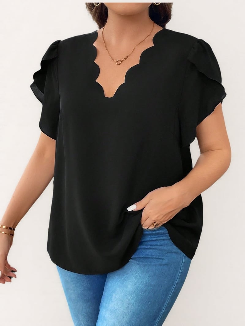 Raktáron: Női gyapjú kötött pulóver rövid ujjúval, hullámos szegéllyel és V-nyakkal, 2025 nyár, új francia fazon.