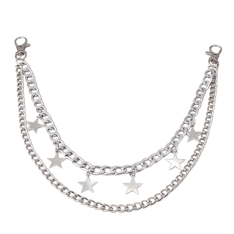 Európai és amerikai, határokon átnyúló stílusú férfi és női hip-hop nadráglánc, kétrétegű, ötágú csillag díszítőlánc, divatos univerzális testlánc