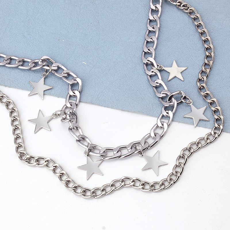 Európai és amerikai, határokon átnyúló stílusú férfi és női hip-hop nadráglánc, kétrétegű, ötágú csillag díszítőlánc, divatos univerzális testlánc