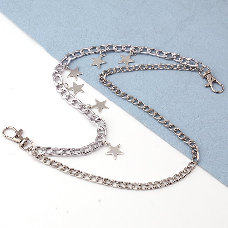 Európai és amerikai, határokon átnyúló stílusú férfi és női hip-hop nadráglánc, kétrétegű, ötágú csillag díszítőlánc, divatos univerzális testlánc