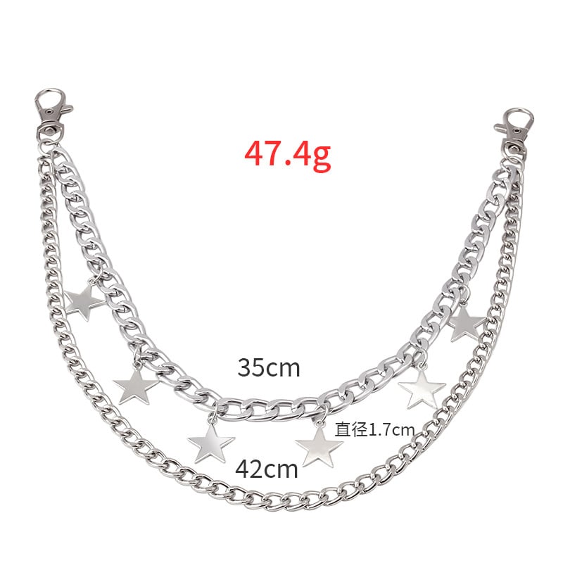 Európai és amerikai, határokon átnyúló stílusú férfi és női hip-hop nadráglánc, kétrétegű, ötágú csillag díszítőlánc, divatos univerzális testlánc