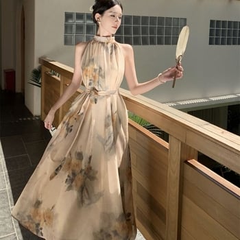 Új kínai stílusú, pántnélküli sifon ruha, gyönyörű és elegáns, derekát szűkítő, váll nélküli, kínai nemzeti stílusú ünnepi ruha