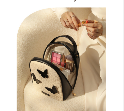 Дамска чанта за гримове 2025 Нова висококачествена преносима чанта за съхранение с голям капацитет за излизания - Супер популярна с прегради и популярни продукти за грижа за кожата