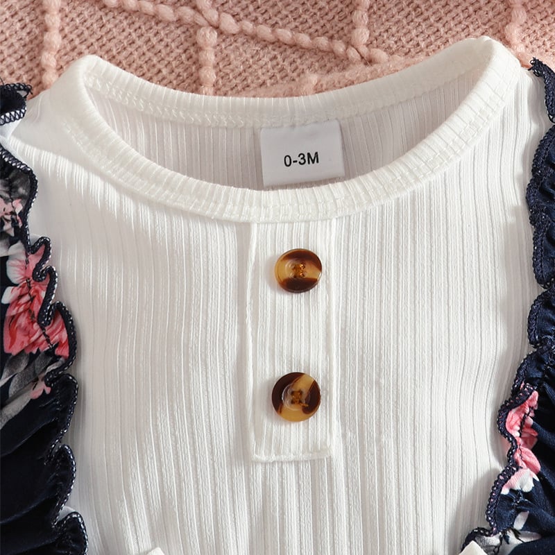 Gyerek rövid ujjú virágmintás overál kisgyermekeknek, őszi/téli, bordázott virágmintás felsőrésszel és ujjakkal európai és amerikai stílusban, mintás overál