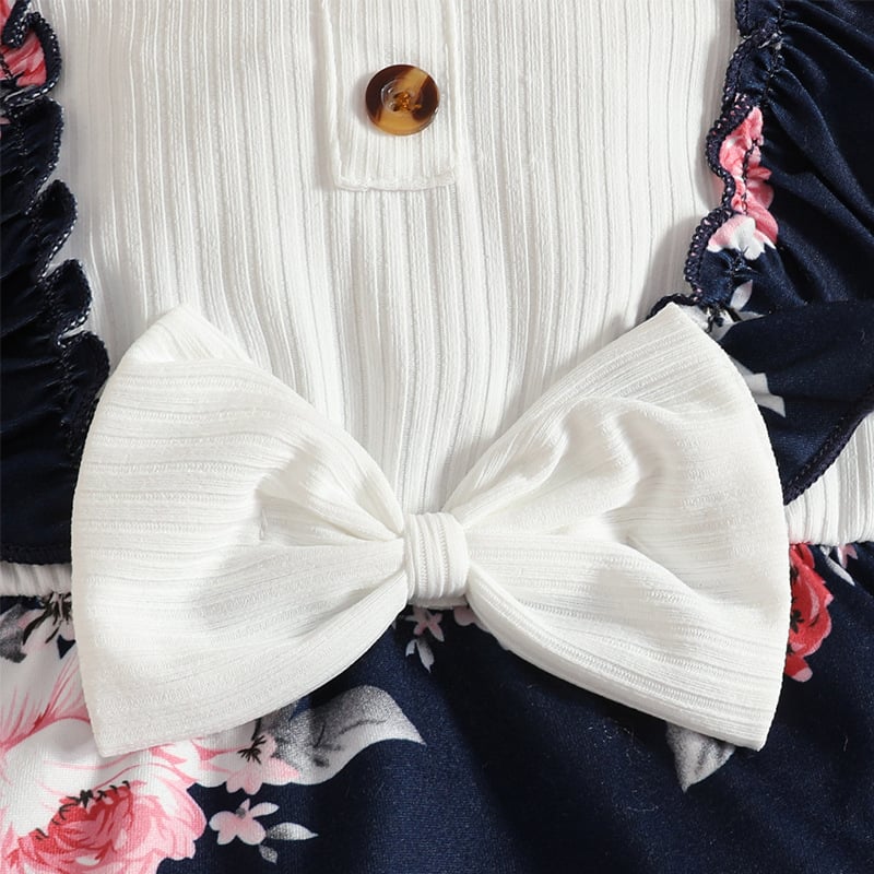 Gyerek rövid ujjú virágmintás overál kisgyermekeknek, őszi/téli, bordázott virágmintás felsőrésszel és ujjakkal európai és amerikai stílusban, mintás overál