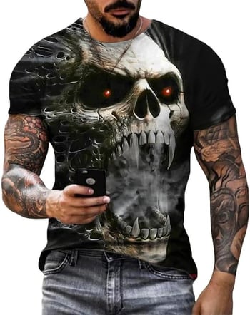 025 Új, rövid ujjú, egyenes szabású, 3D-s nyomtatású, állatos motívumokkal és hip-hop felirattal ellátott póló férfiaknak és fiataloknak