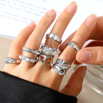 Europski i američki prekogranični geometrijski nišni dizajn modnog retro legiranog prstena s nepravilnim dijamantnim prstenom za žene