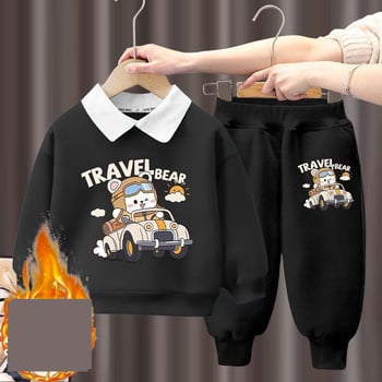 Pulóver szett fiúknak és lányoknak, új stílus 2024 - lezser pulóver hosszú ujjal és gallérral, stílusos és meleg téli kétrészes szett