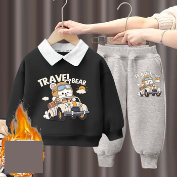 Pulóver szett fiúknak és lányoknak, új stílus 2024 - lezser pulóver hosszú ujjal és gallérral, stílusos és meleg téli kétrészes szett