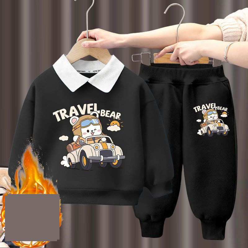 Pulóver szett fiúknak és lányoknak, új stílus 2024 - lezser pulóver hosszú ujjal és gallérral, stílusos és meleg téli kétrészes szett