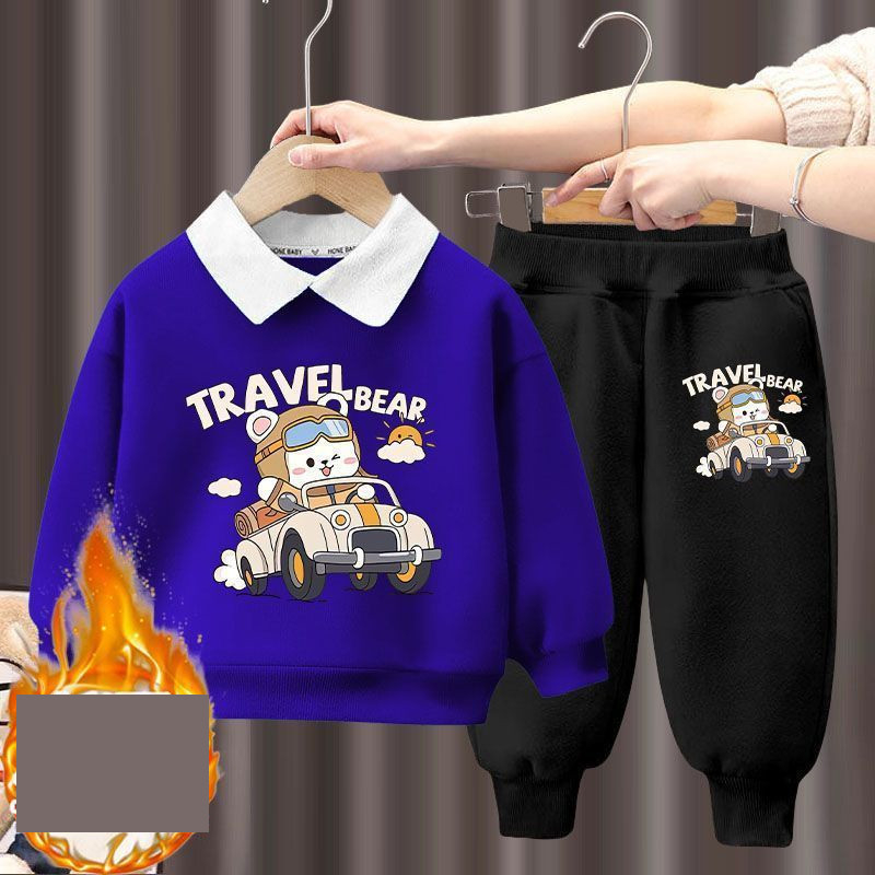 Pulóver szett fiúknak és lányoknak, új stílus 2024 - lezser pulóver hosszú ujjal és gallérral, stílusos és meleg téli kétrészes szett