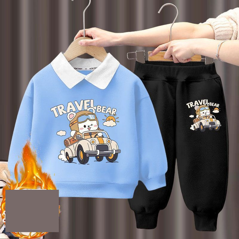 Pulóver szett fiúknak és lányoknak, új stílus 2024 - lezser pulóver hosszú ujjal és gallérral, stílusos és meleg téli kétrészes szett