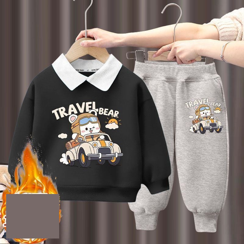 Pulóver szett fiúknak és lányoknak, új stílus 2024 - lezser pulóver hosszú ujjal és gallérral, stílusos és meleg téli kétrészes szett