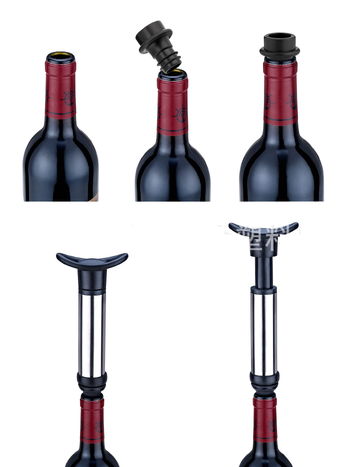 Vákuumos bordugó, rozsdamentes acél vákuumszivattyú, bordugó, bortároló eszköz egy pumpával és két dugóval.