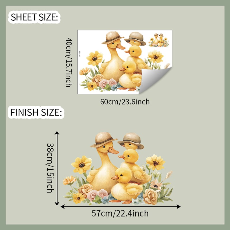 Fun-E196 Карикатурно жълто патешко цвете и листо за домашен фон декорация за стена стикери на едро