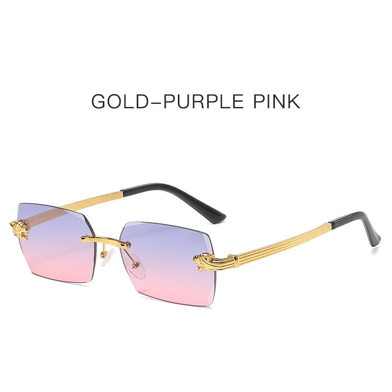 Gepárdmintás, keret nélküli, szögletes napszemüveg, keret nélküli szárral, női retró fém napszemüveg nagykereskedelemben, divatos férfi szemüvegek a világ minden tájáról