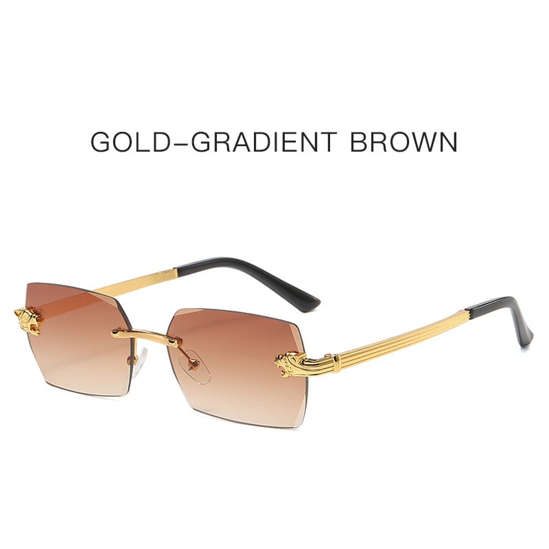 Gepárdmintás, keret nélküli, szögletes napszemüveg, keret nélküli szárral, női retró fém napszemüveg nagykereskedelemben, divatos férfi szemüvegek a világ minden tájáról