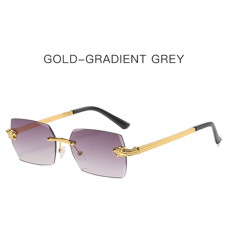 Gepárdmintás, keret nélküli, szögletes napszemüveg, keret nélküli szárral, női retró fém napszemüveg nagykereskedelemben, divatos férfi szemüvegek a világ minden tájáról