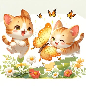 Сладки и успокояващи котки, играещи в цветя и пеперуди, стикери за електрически автомобили, електрически превозни средства и водоустойчиво стенно изкуство за домове и хладилници.