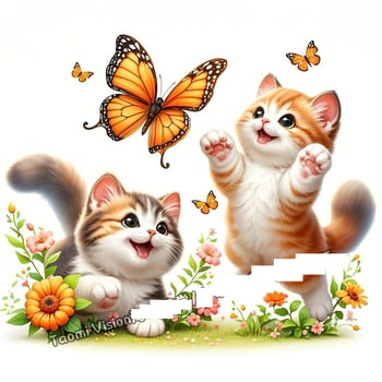 Сладки и успокояващи котки, играещи в цветя и пеперуди, стикери за електрически автомобили, електрически превозни средства и водоустойчиво стенно изкуство за домове и хладилници.