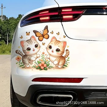 Сладки и успокояващи котки, играещи в цветя и пеперуди, стикери за електрически автомобили, електрически превозни средства и водоустойчиво стенно изкуство за домове и хладилници.