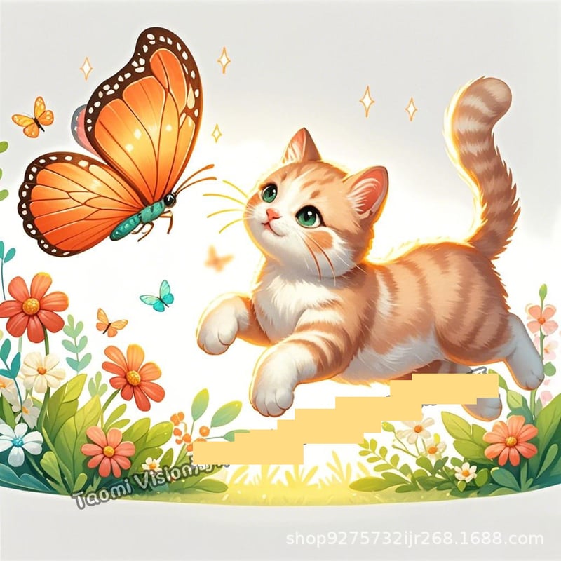 Сладки и успокояващи котки, играещи в цветя и пеперуди, стикери за електрически автомобили, електрически превозни средства и водоустойчиво стенно изкуство за домове и хладилници.