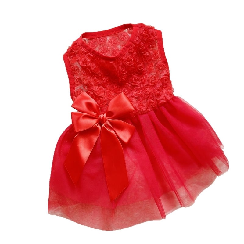 Univerzális kisállatruhák macskáknak és kutyáknak, karácsonyi témájú hímzett 3D rózsák, kétrétegű szalagok és tüll