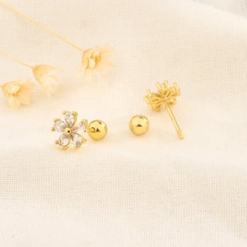 Finom és egyedi dizájn, rózsaszín gyémántokkal és szirom alakú cseresznyevirággal díszített fülbevalók, ezüstözött S925 tűk, kis fülbevalók a fülporcba.