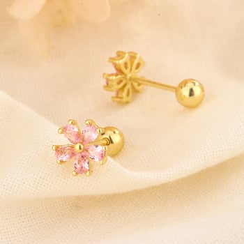 Finom és egyedi dizájn, rózsaszín gyémántokkal és szirom alakú cseresznyevirággal díszített fülbevalók, ezüstözött S925 tűk, kis fülbevalók a fülporcba.