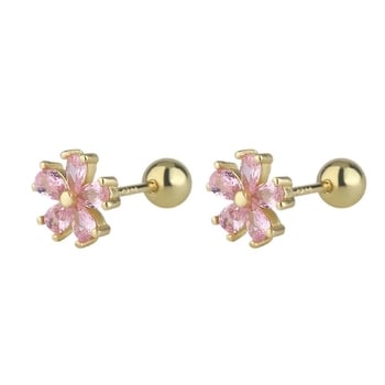 Finom és egyedi dizájn, rózsaszín gyémántokkal és szirom alakú cseresznyevirággal díszített fülbevalók, ezüstözött S925 tűk, kis fülbevalók a fülporcba.