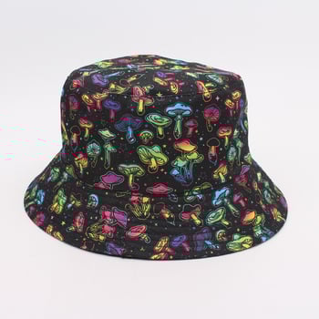 Pălărie de găleată cu imprimeu de ciuperci transfrontaliere, pălărie de găleată reversibilă în stil european și american, pălărie de soare pentru exterior.