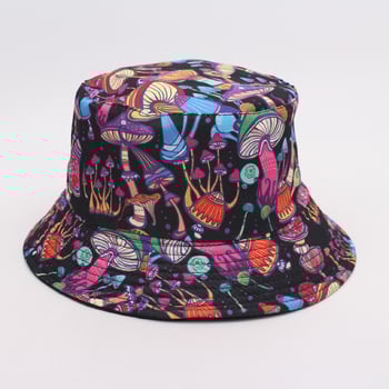 Pălărie de găleată cu imprimeu de ciuperci transfrontaliere, pălărie de găleată reversibilă în stil european și american, pălărie de soare pentru exterior.