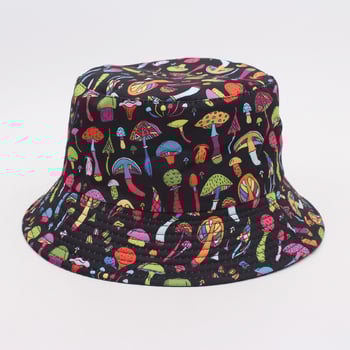 Pălărie de găleată cu imprimeu de ciuperci transfrontaliere, pălărie de găleată reversibilă în stil european și american, pălărie de soare pentru exterior.