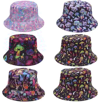 Pălărie de găleată cu imprimeu de ciuperci transfrontaliere, pălărie de găleată reversibilă în stil european și american, pălărie de soare pentru exterior.