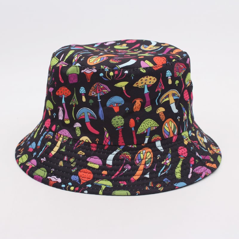 Pălărie de găleată cu imprimeu de ciuperci transfrontaliere, pălărie de găleată reversibilă în stil european și american, pălărie de soare pentru exterior.