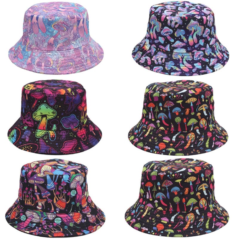Pălărie de găleată cu imprimeu de ciuperci transfrontaliere, pălărie de găleată reversibilă în stil european și american, pălărie de soare pentru exterior.