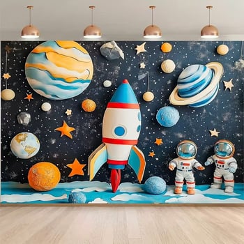 Нов плат за фон с анимационни снимки с тема астронавт за рождени дни