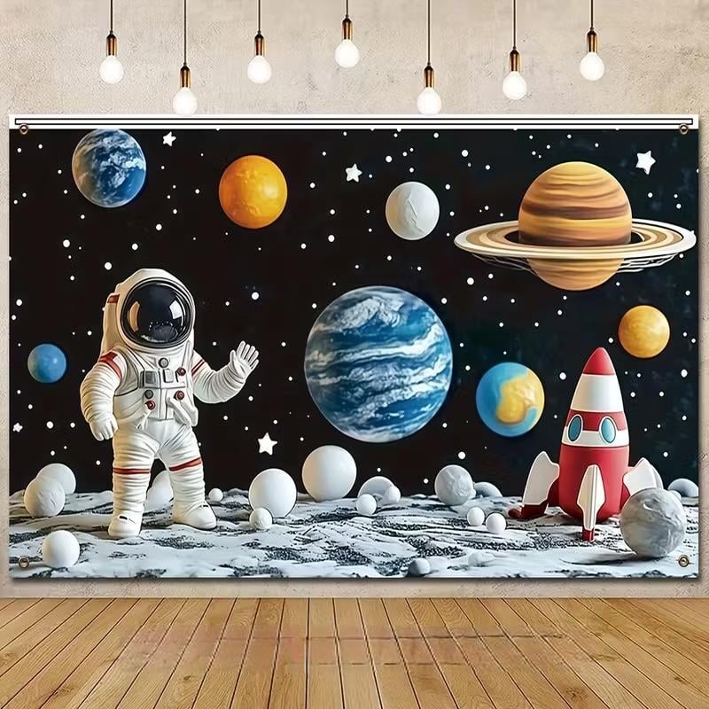 Нов плат за фон с анимационни снимки с тема астронавт за рождени дни