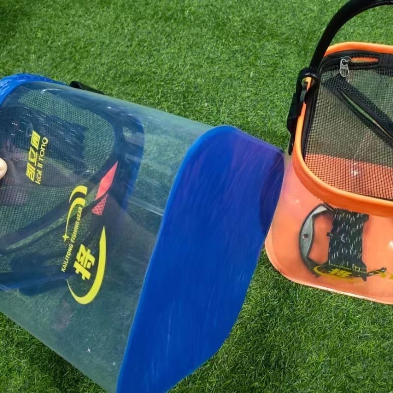 Прозрачен EVA рибен кофа с интегриран контейнер за живи риби, квадратен дизайн, преносима риболовна кофа