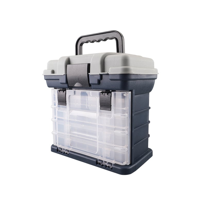 Многофункционална риболовна кутия за принадлежности, със седалка, голям капацитет за съхранение и преносима кутия за примамки и аксесоари.