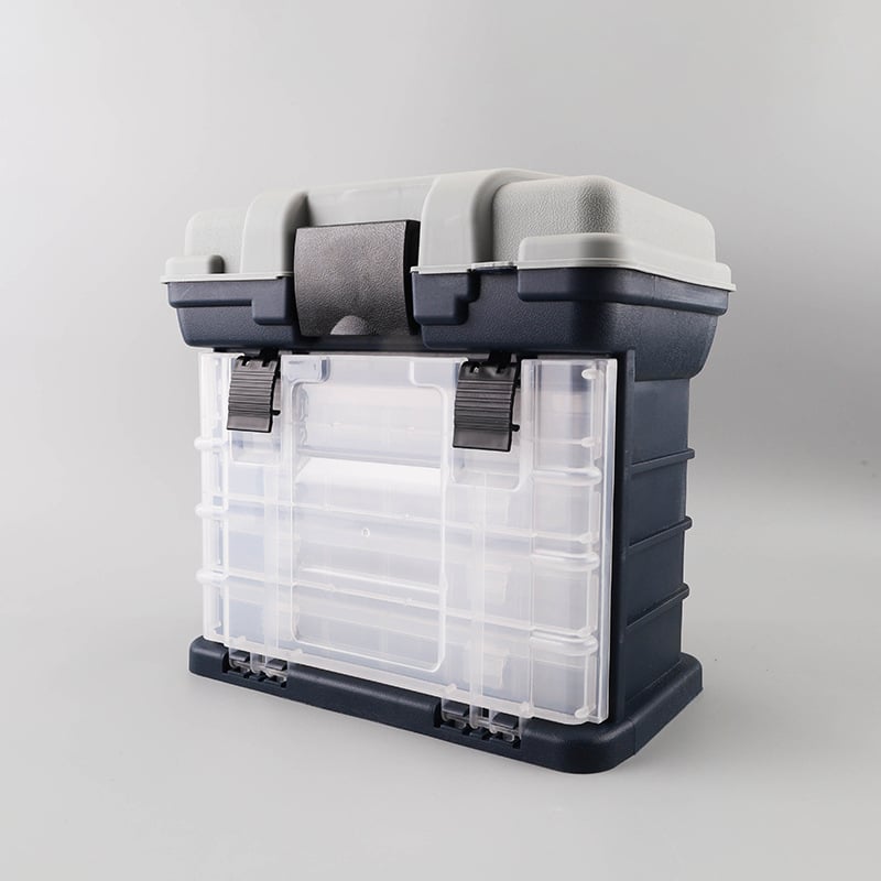 Многофункционална риболовна кутия за принадлежности, със седалка, голям капацитет за съхранение и преносима кутия за примамки и аксесоари.