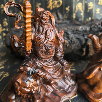 10 см статуя Zhao Gongming, Бог на богатството, дървена резба от дюля, масивно дърво, настолен декор за дом и офис