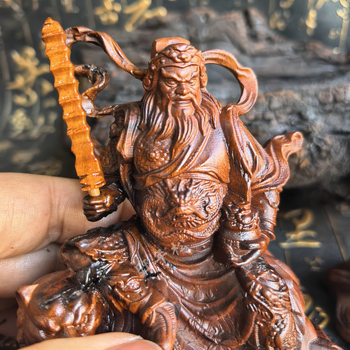 10 см статуя Zhao Gongming, Бог на богатството, дървена резба от дюля, масивно дърво, настолен декор за дом и офис