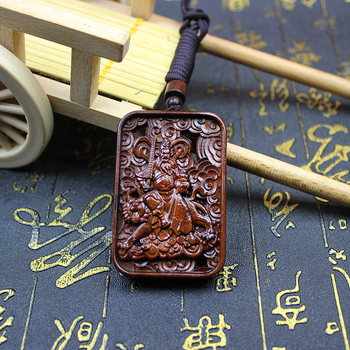 Медальон Zhao Gongming от jujube wood, дървен плакет с релеф и двустранна резба, инкрустирани облаци