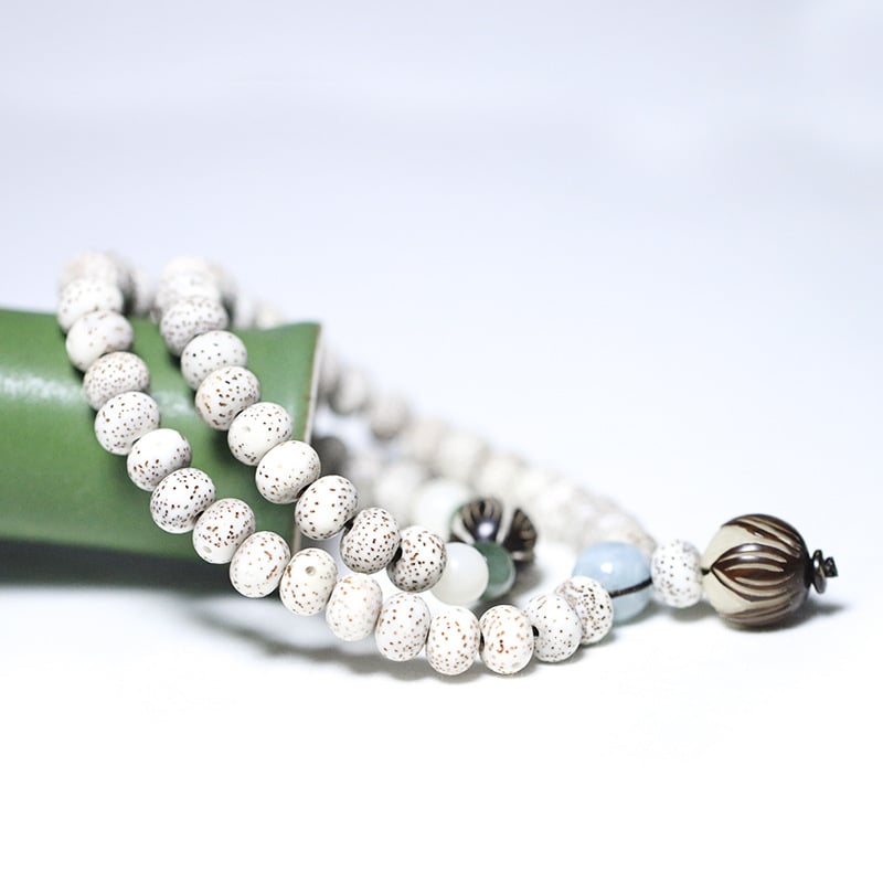 Brățară Bodhi cu lotus sculptat pe rădăcina Bodhi, jad alb – unisex, design circular în două straturi