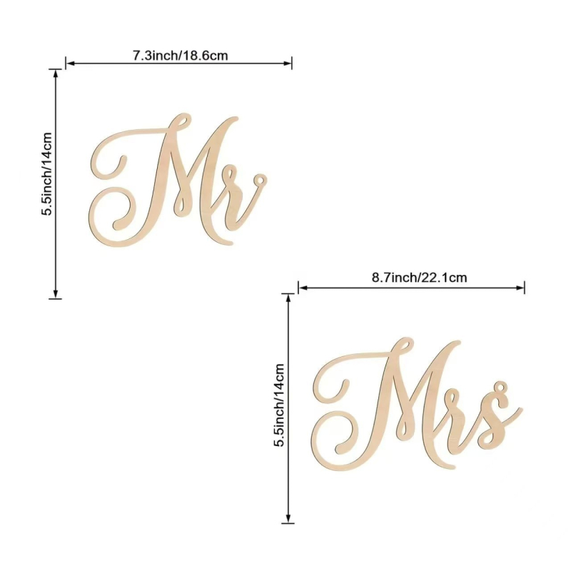 Дървен сватбен знак за младоженци, висящ надпис Mr and Mrs, декоративен знак за столове